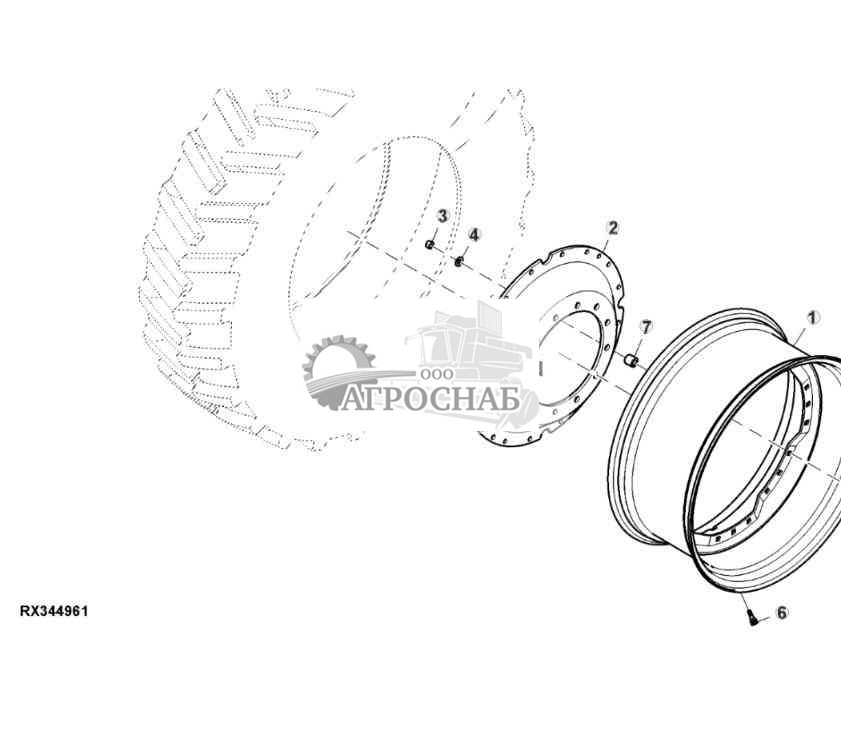 Переднее колесо, 8-позиционное, шины группы 43 (показана левая сторона) 